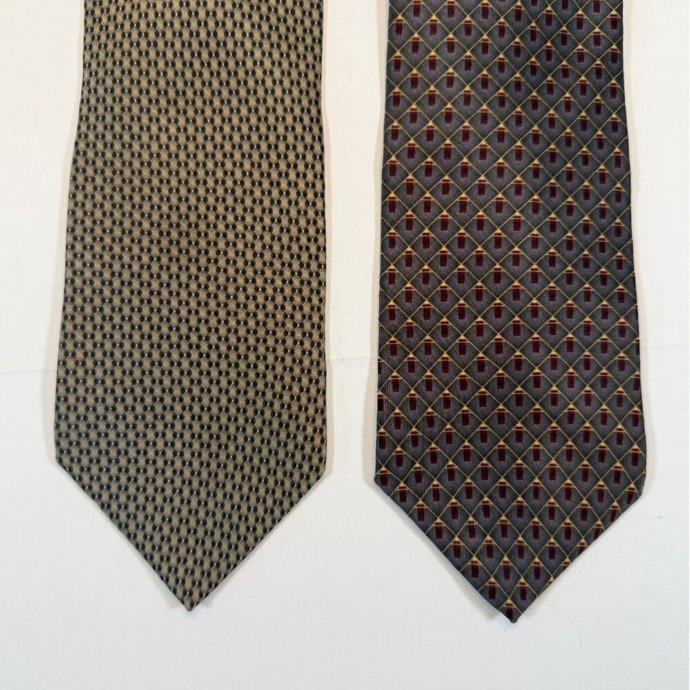 Bill Blass Vintage Mens Silk Tie Lot 2 Geometric Gray Gold Burgundy Preppy